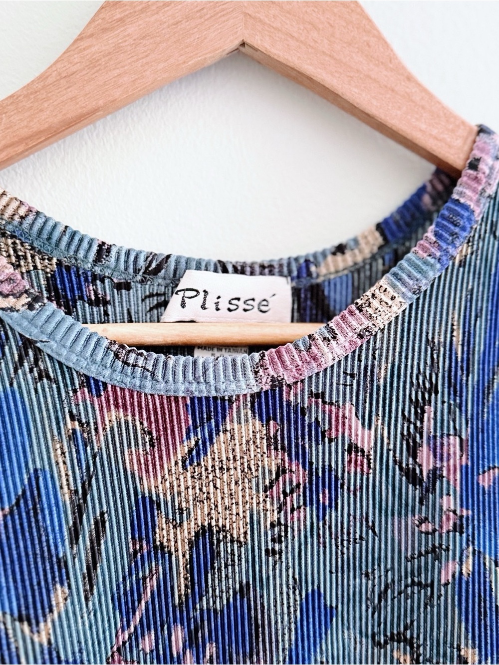 Plissé Vintage Floral Muted Ribbed Accordion Pleat Sleeveless Top Medium - Picture 3 of 4